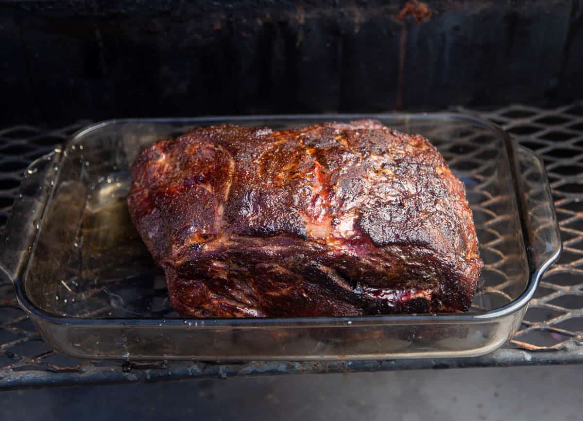 Pork butt in a baking dish