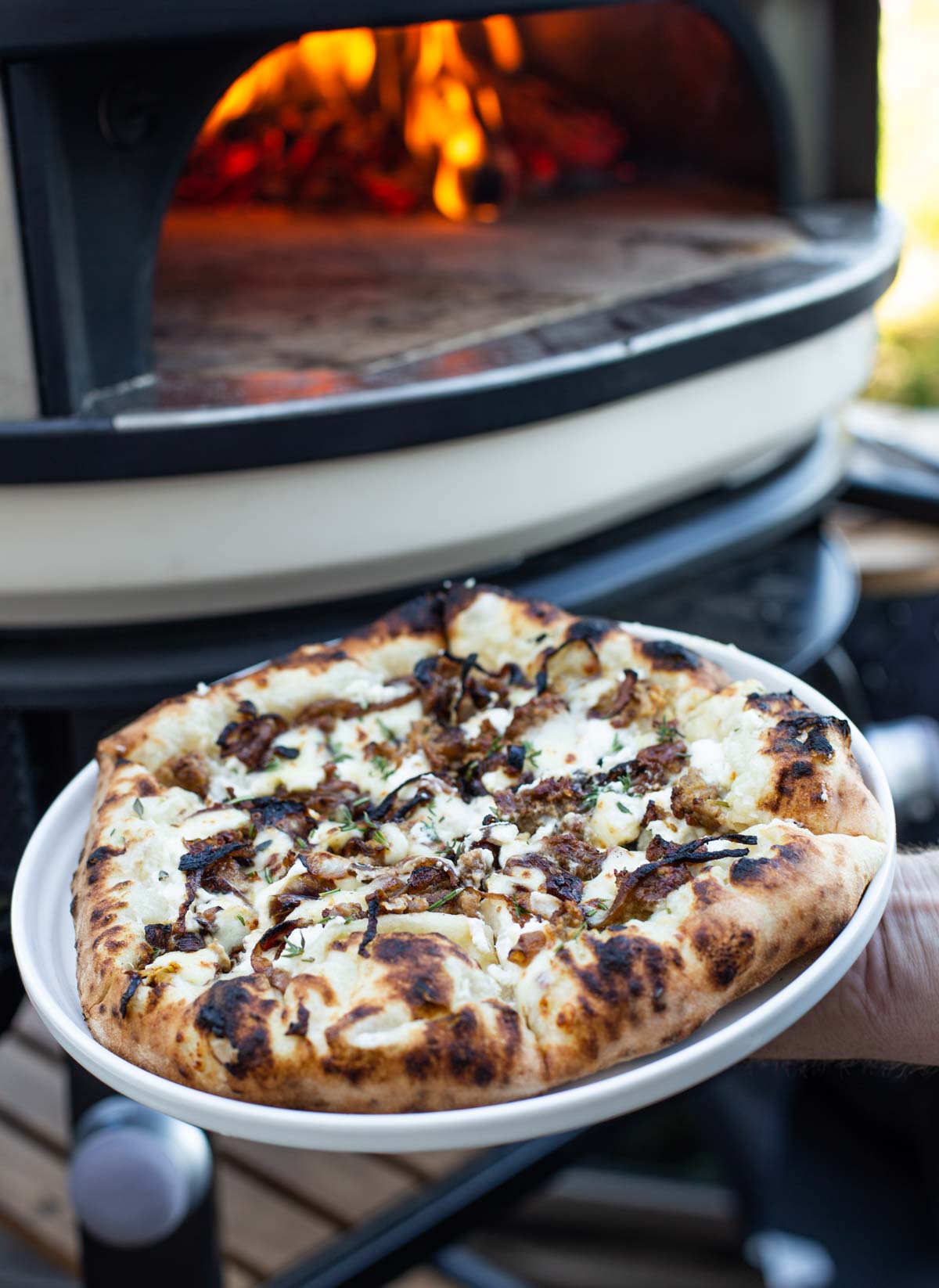 White pizza in the Gozney Dome oven.