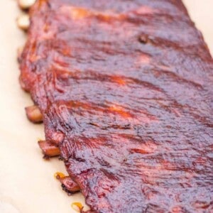 3-2-1 spare ribs smoked and sauced.