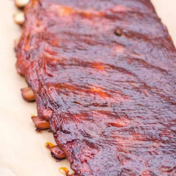 3-2-1 spare ribs smoked and sauced.