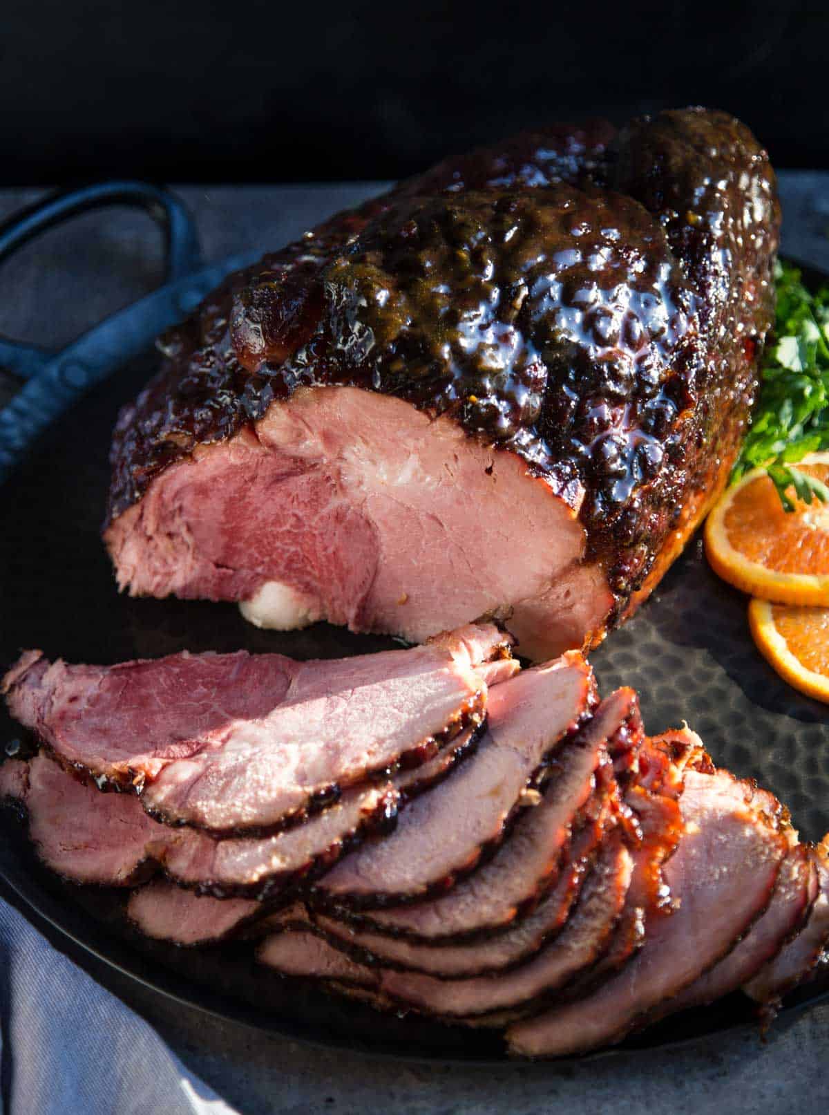 Smoked Ham with Brown Sugar Glaze on a platter