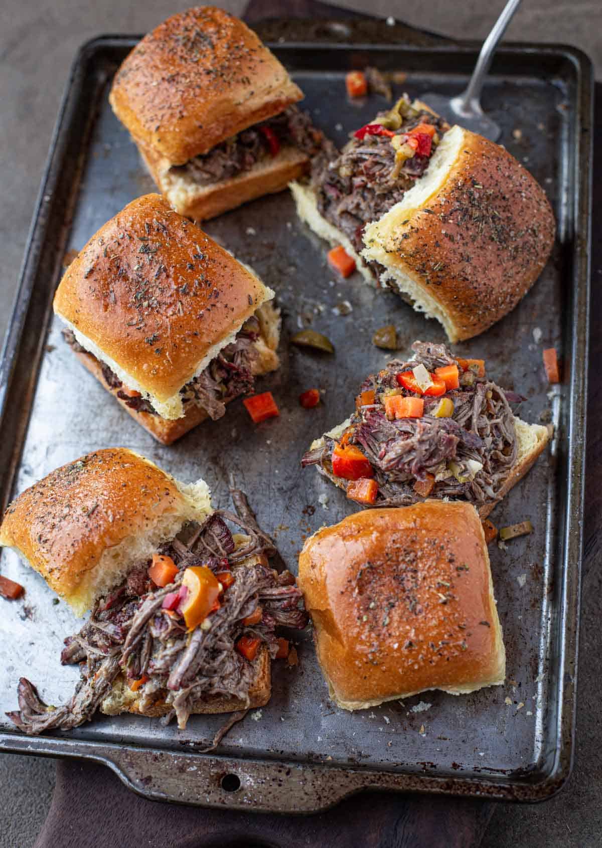 Smoked Pulled Chuck Roast Sliders with Italian Seasoning
