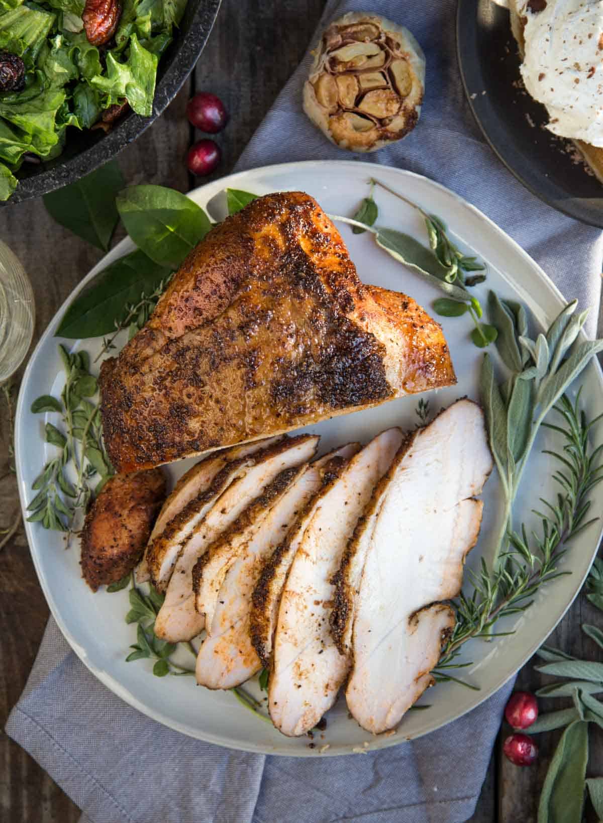 Smoked Turkey Breast with Maple Glaze on a serving platter