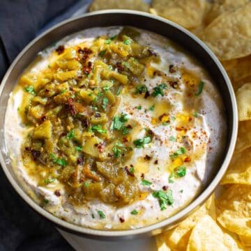 Green Chile Greek Yogurt Dip in a serving bowl