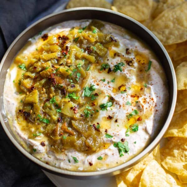 Green Chile Greek Yogurt Dip in a serving bowl