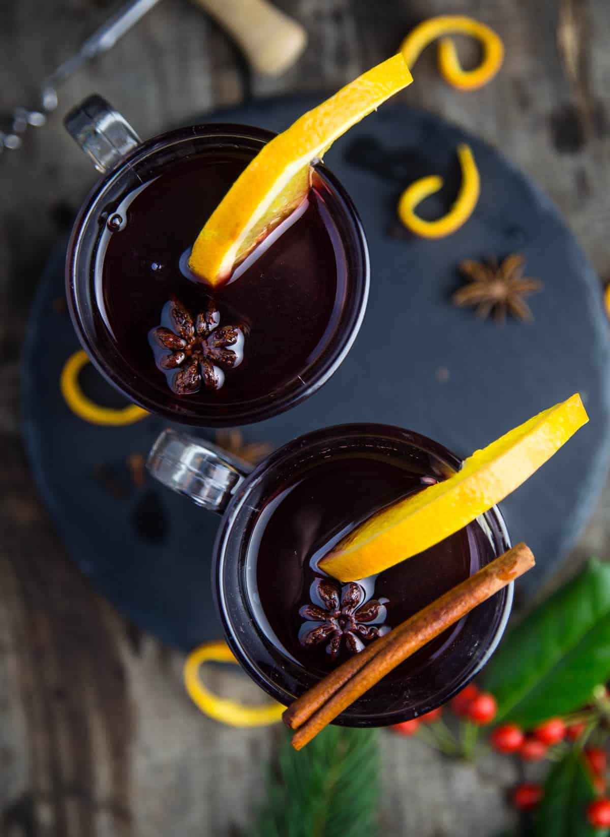 Mulled Red Wine in two serving glasses