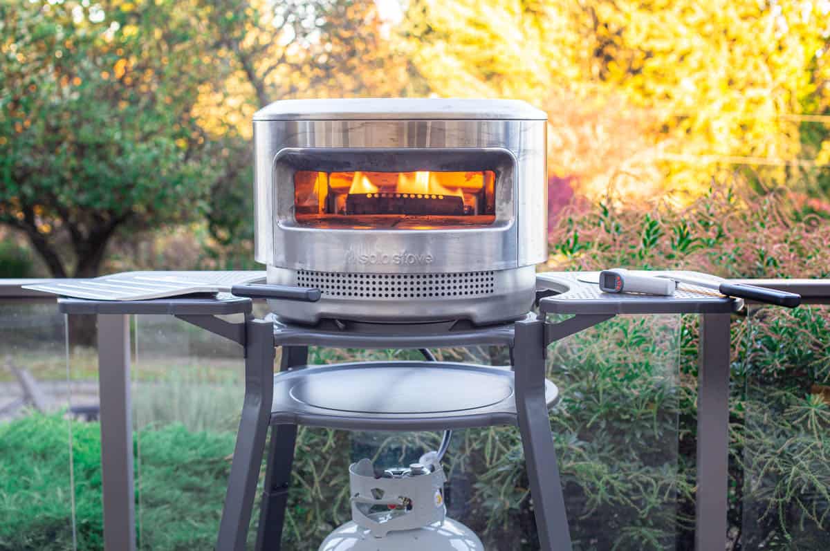 Solo Stove Pi with propane burner warming up.