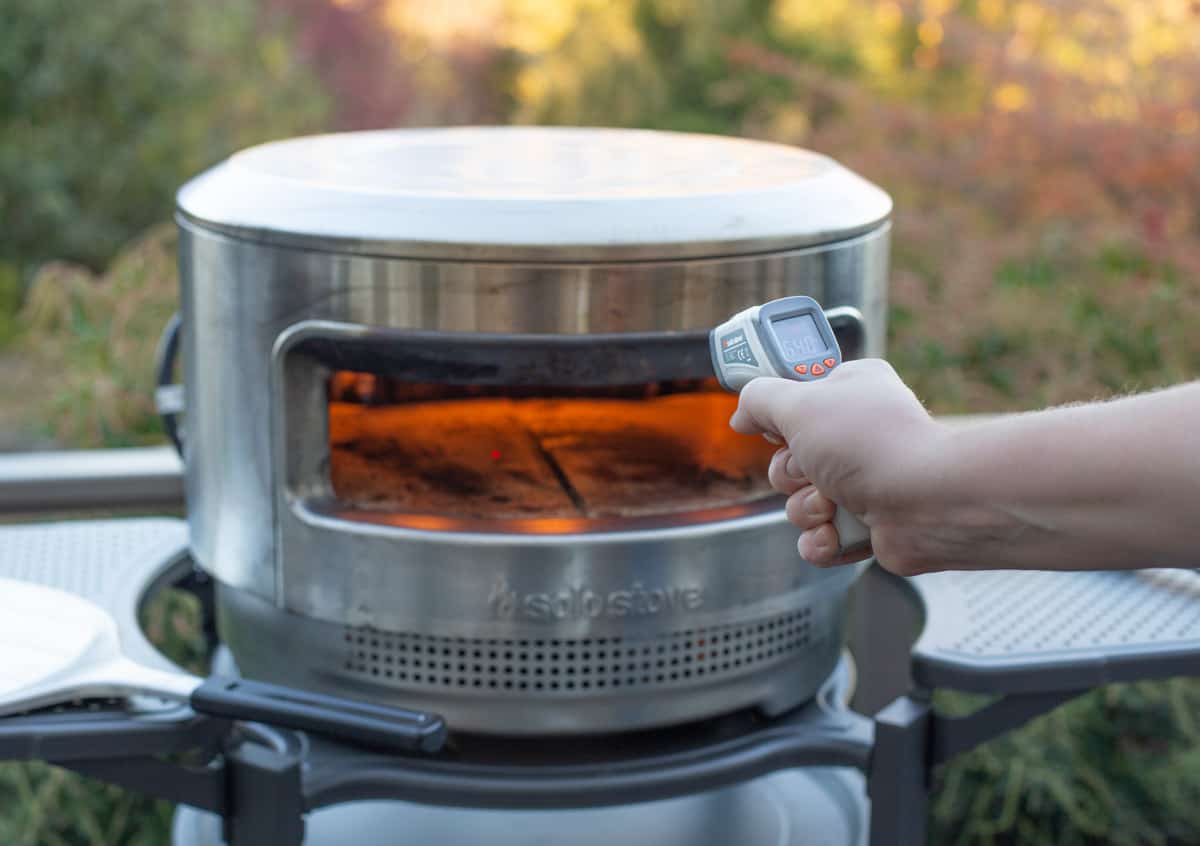 Solo Stove pizza stone being temped before cooking.