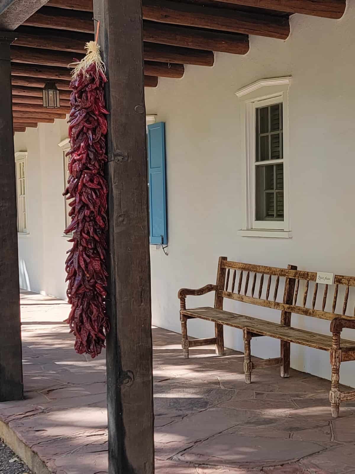 Drying ristra of red chiles.