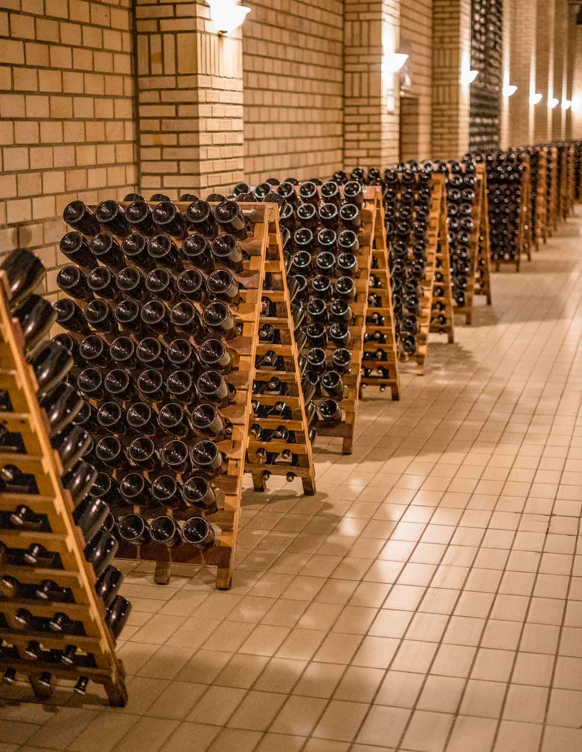 riddling racks at Casa Valduga through the wine caves are hand riddled.