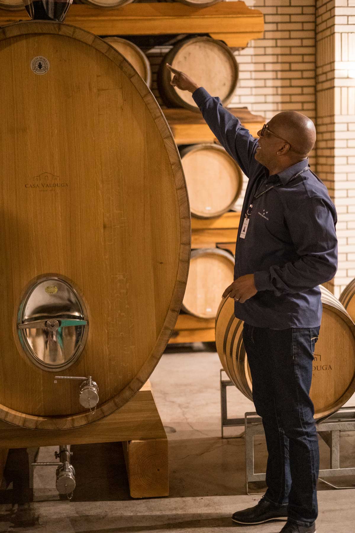 Host at Casa Valduga sharing still wine making techniques with large wood casks.