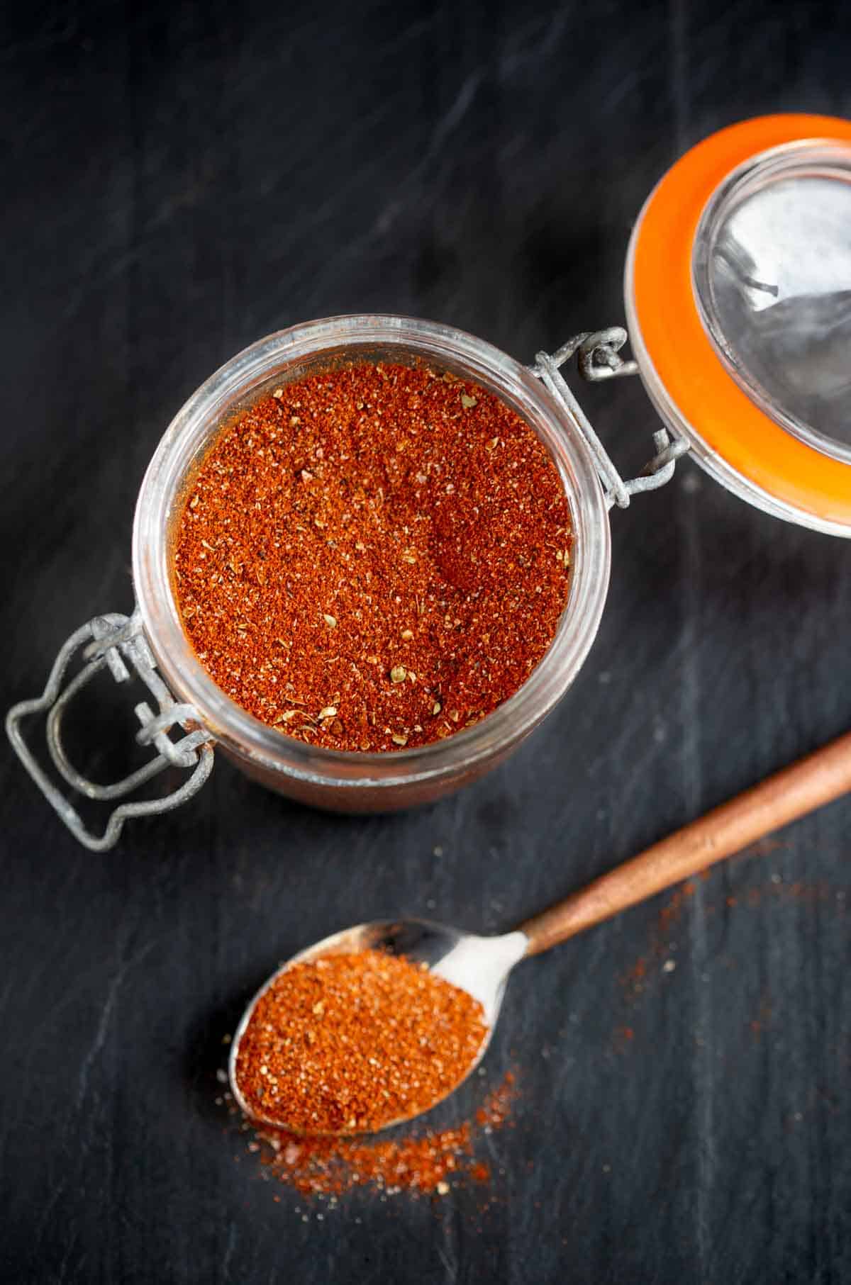 A jar of homemade chorizo seasoning