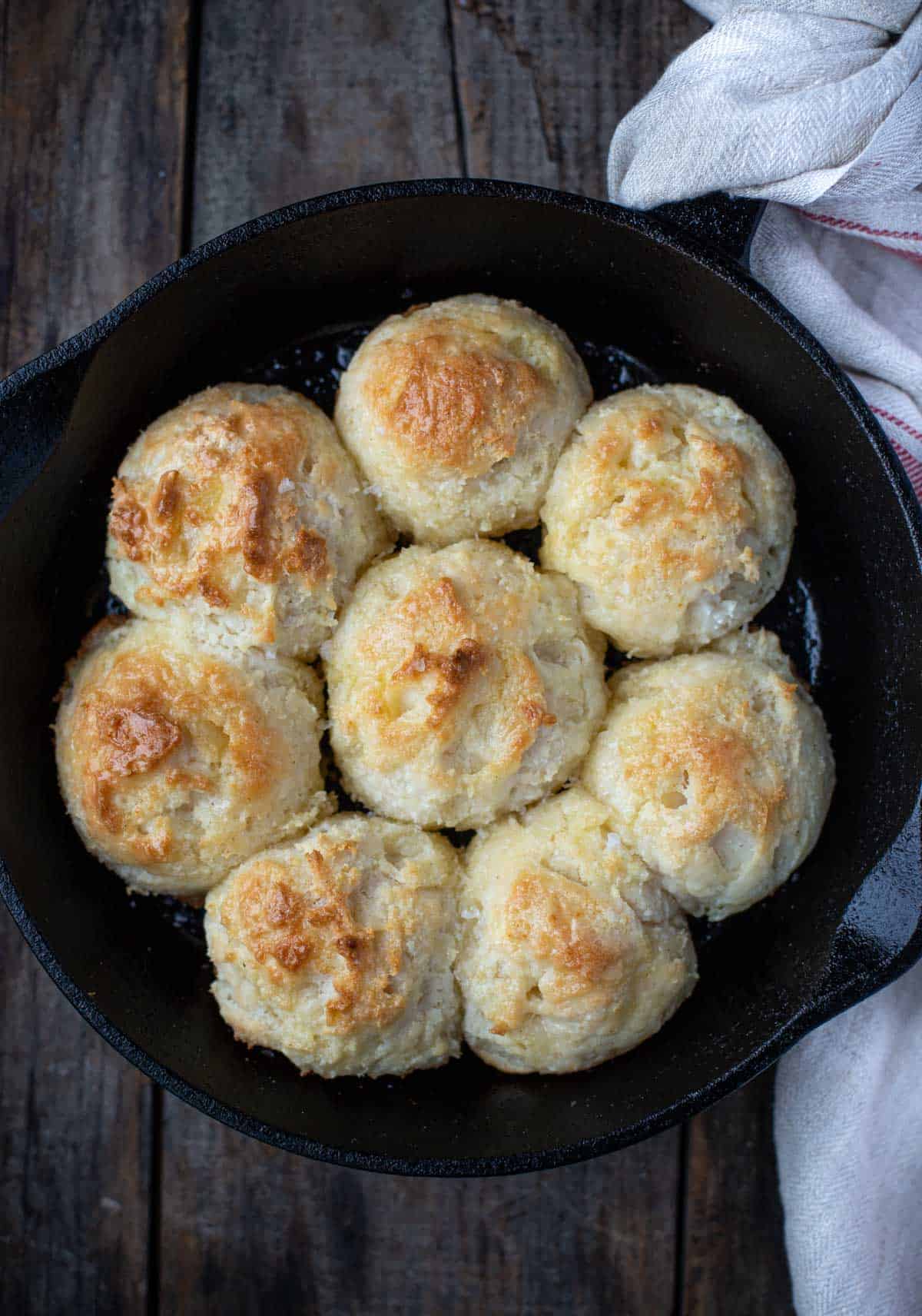 Gluten Free drop biscuits in a cast iron pan