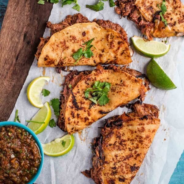 Smoked Mexican Shredded Beef Tacos on a platter