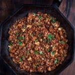 Vegetarian Chorizo in a cast iron pan