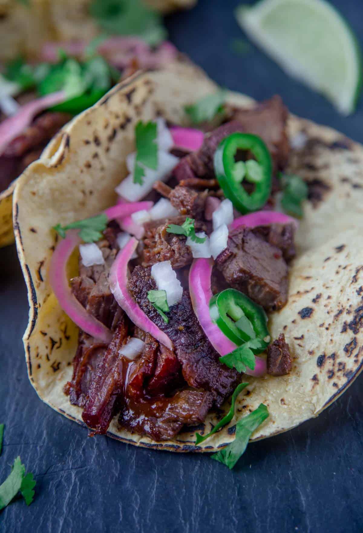 Brisket Taco on a serving platter