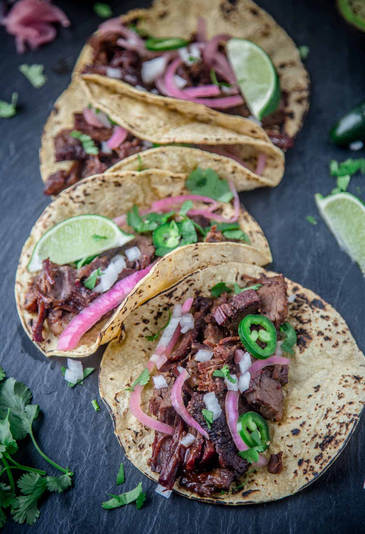 Brisket Tacos on a serving platter