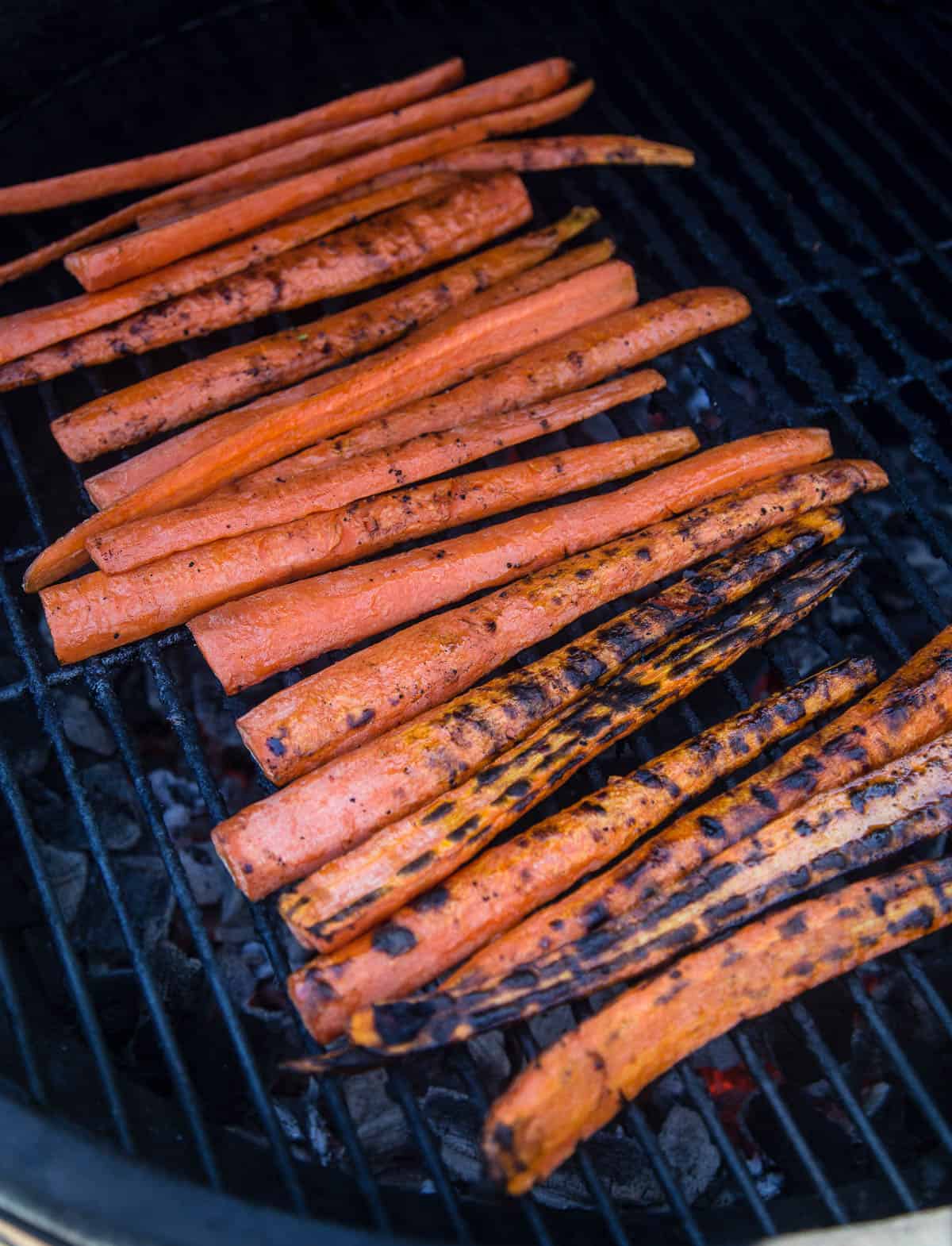 Grilling carrots on the grill