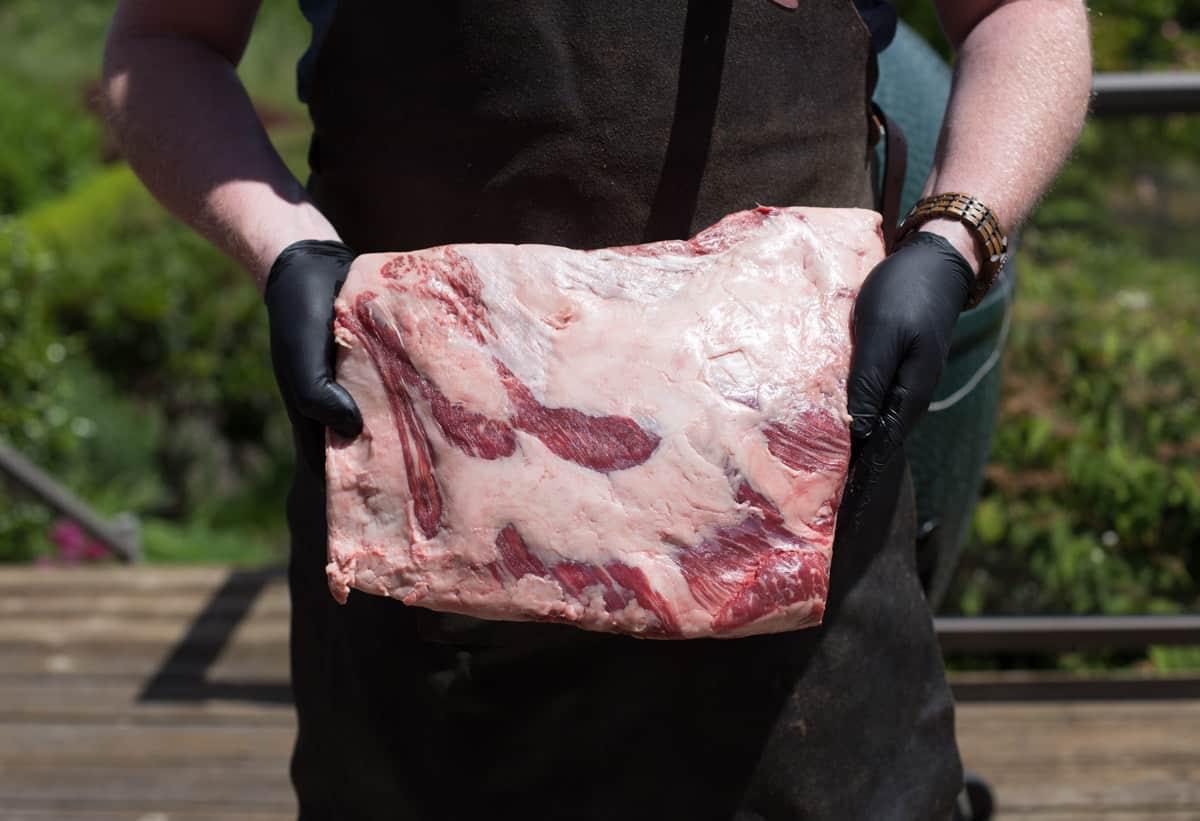 A raw beef plate rib