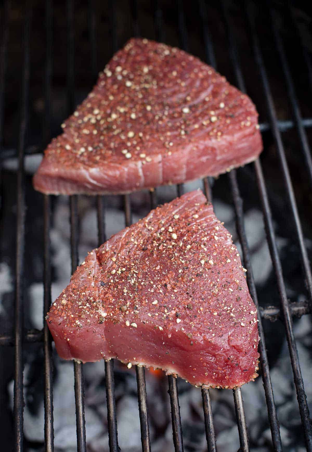 Ahi Tuna Steaks on the grill