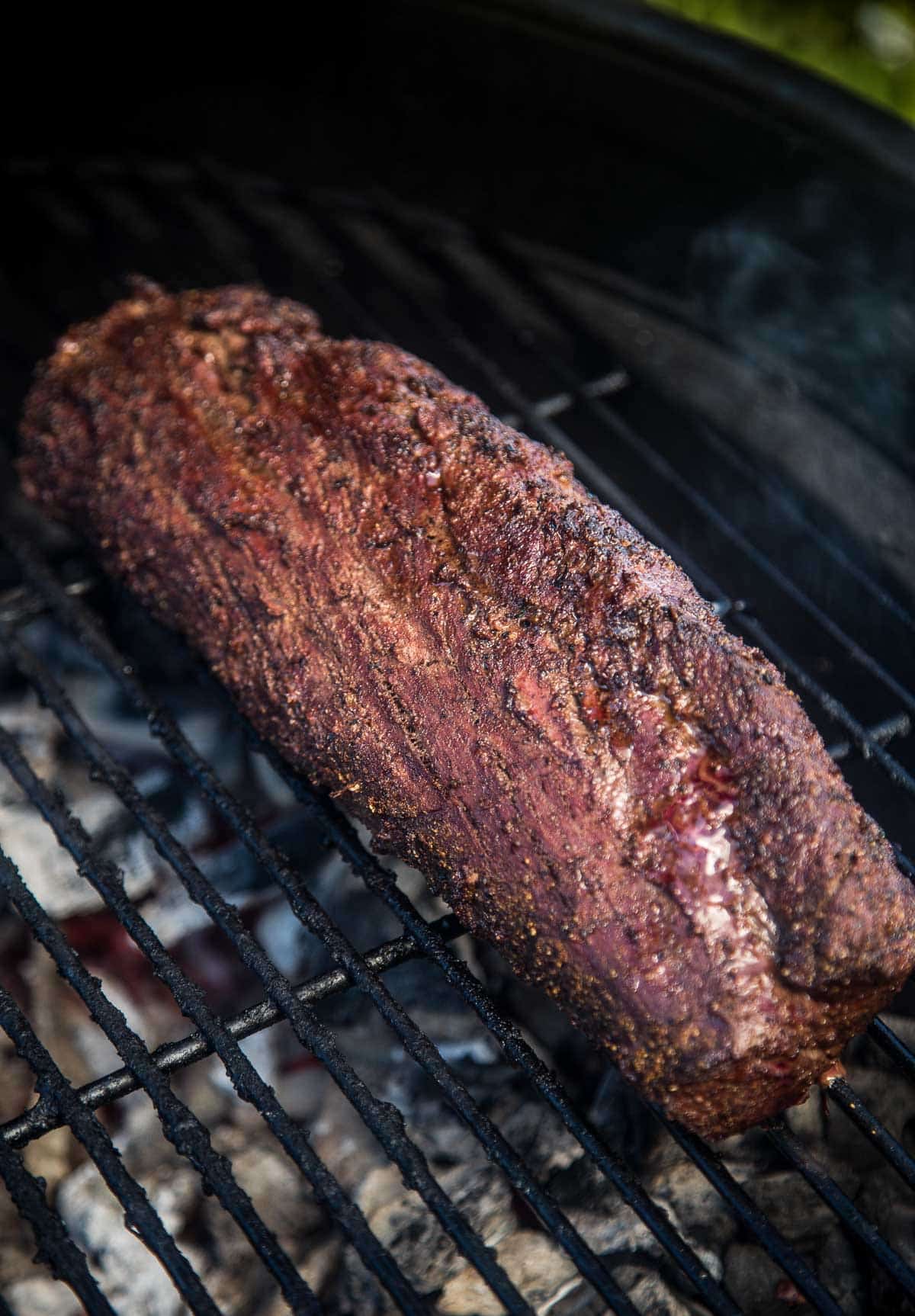 Beef Tenderloin cooking on a smoker