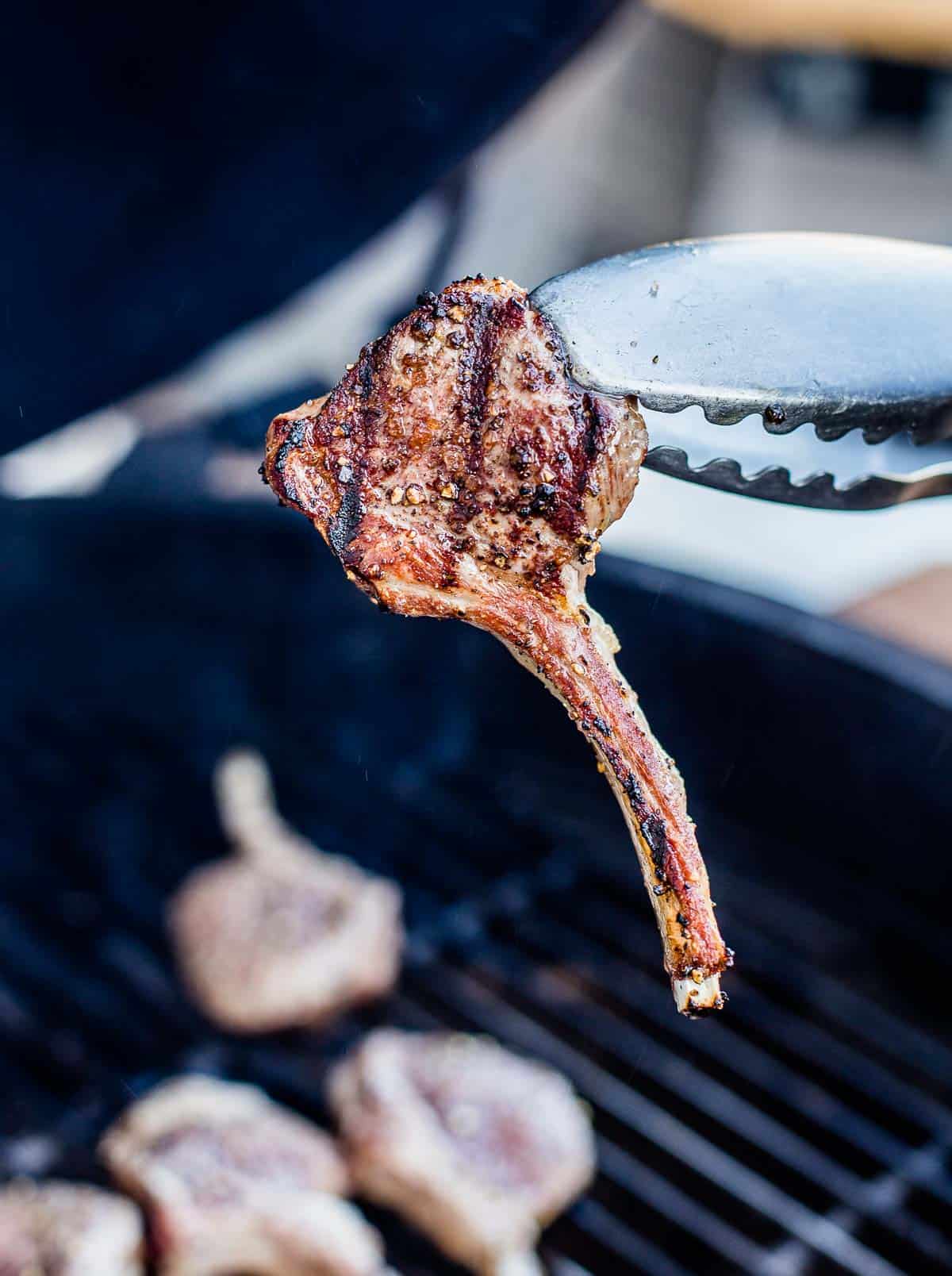 A single grilled lamb chop after grilling 