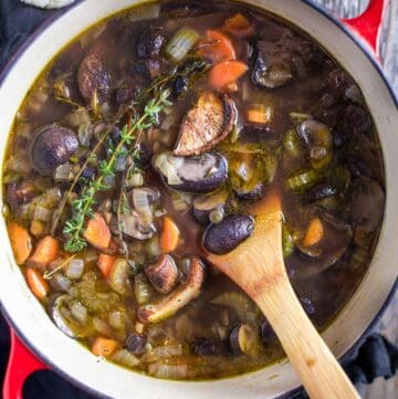 Lentil Soup with Smoked Mushrooms in a Dutch Oven
