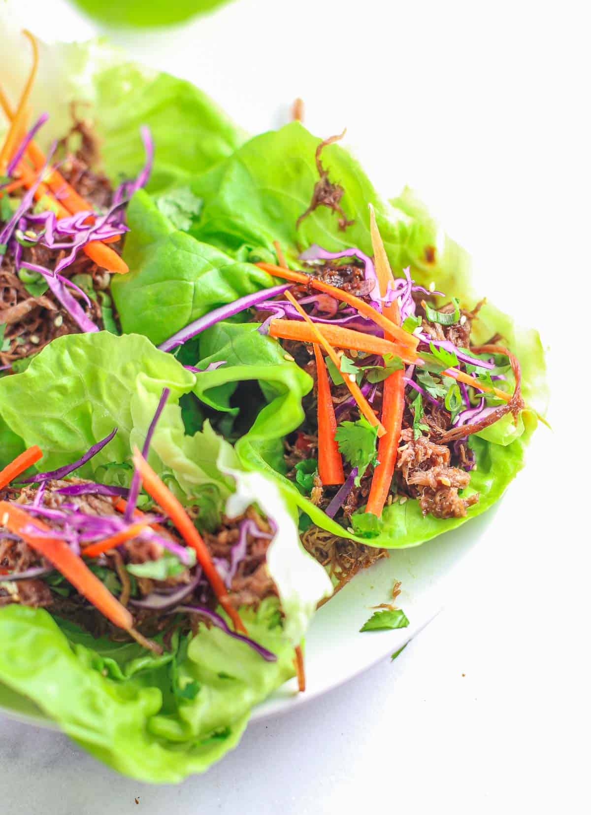 Pulled Pork Lettuce Wraps on a platter