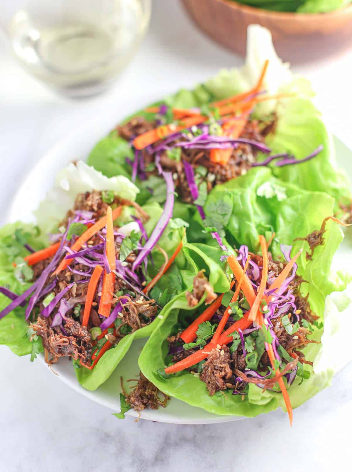 Pulled Pork Lettuce Wraps on a serving platter