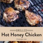 Grilled Hot Honey Chicken on a serving platter with grilled lemon