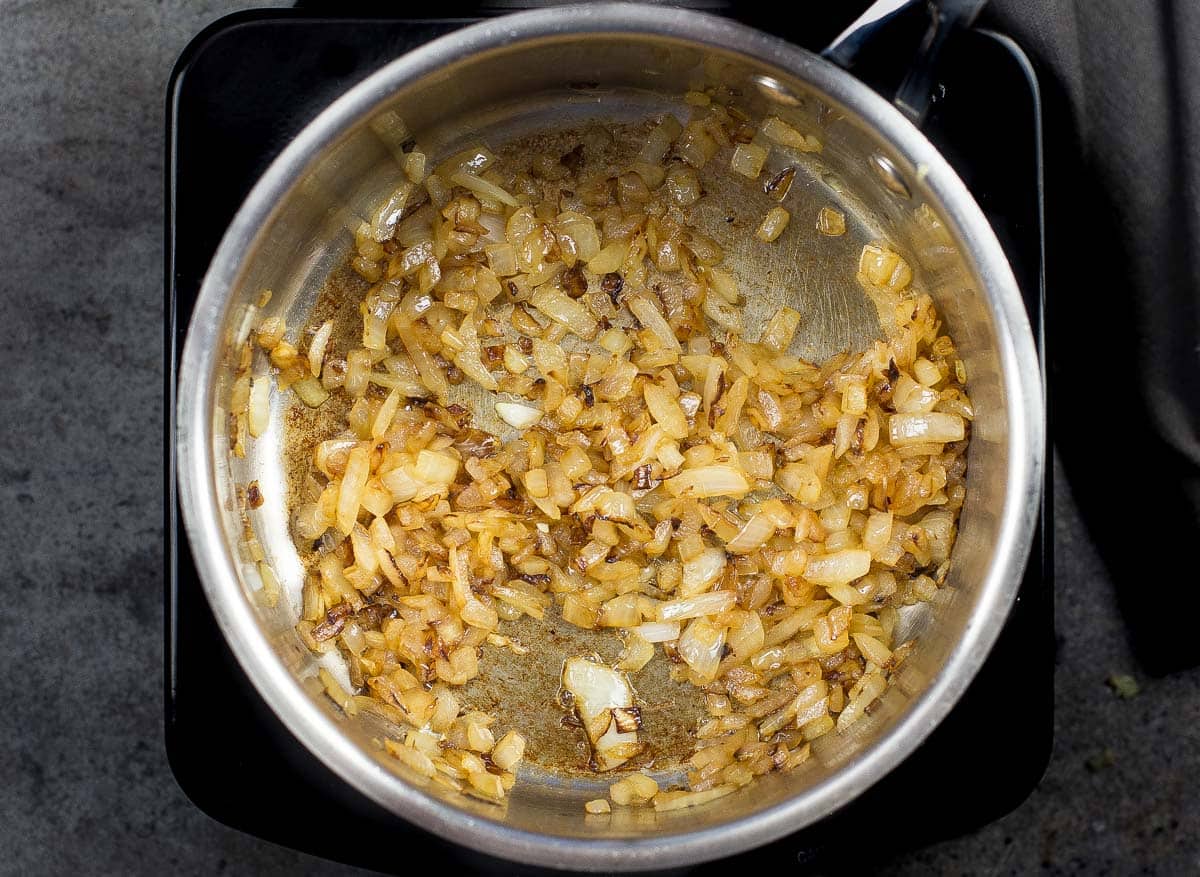 Caramelized onions in a large pot