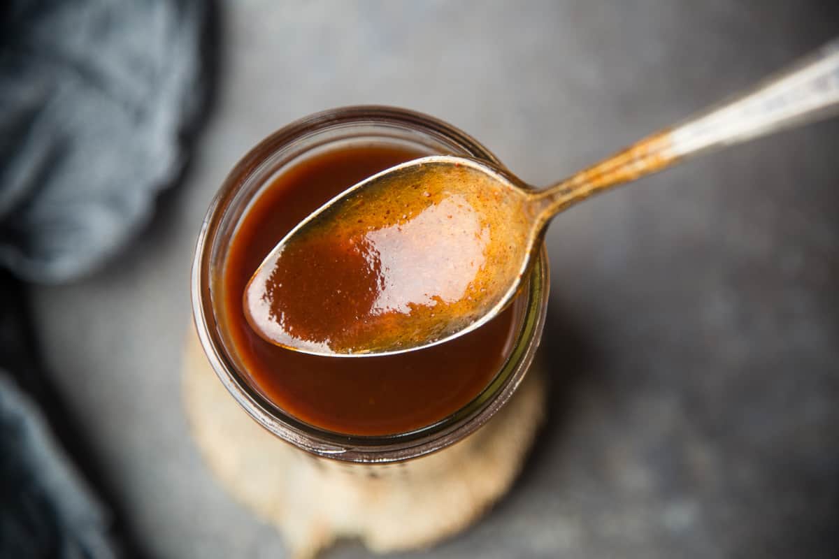 Vinegar Based Carolina BBQ Sauce on a spoon