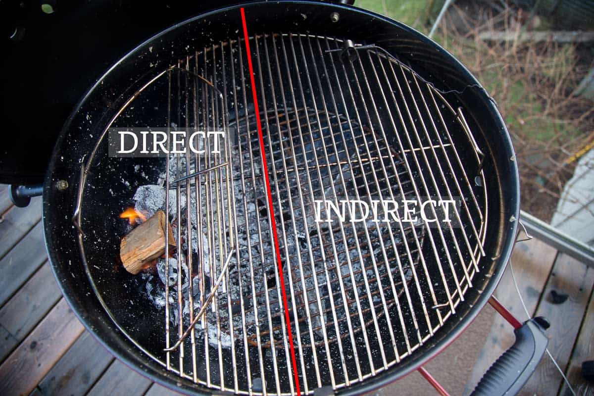 A chart showing direct vs indirect heat cooking on a Weber kettle grill