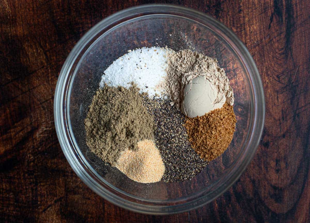 Ingredients in a bowl for dry rub for steak.