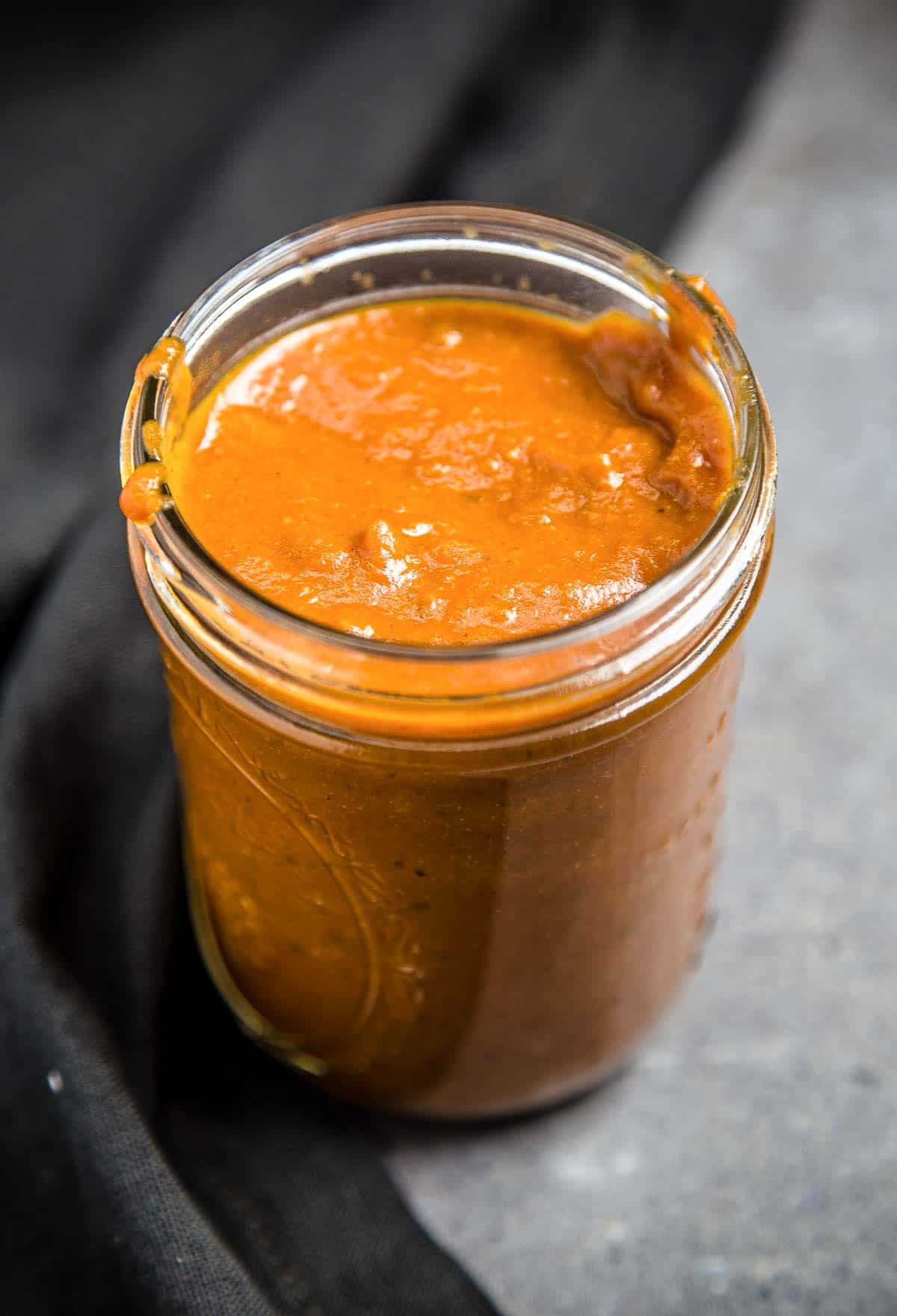 Spicy Jalapeño Mango BBQ Sauce (no sugar added) Mango Jalapeño BBQ Sauce in a mason jar