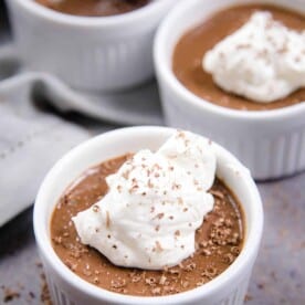 Smoked Chocolate Pot de Creme in ramekins