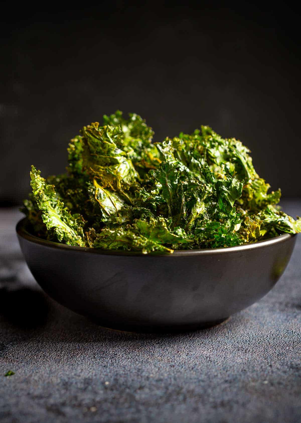 Crispy Smoked Kale Chips in a bowl