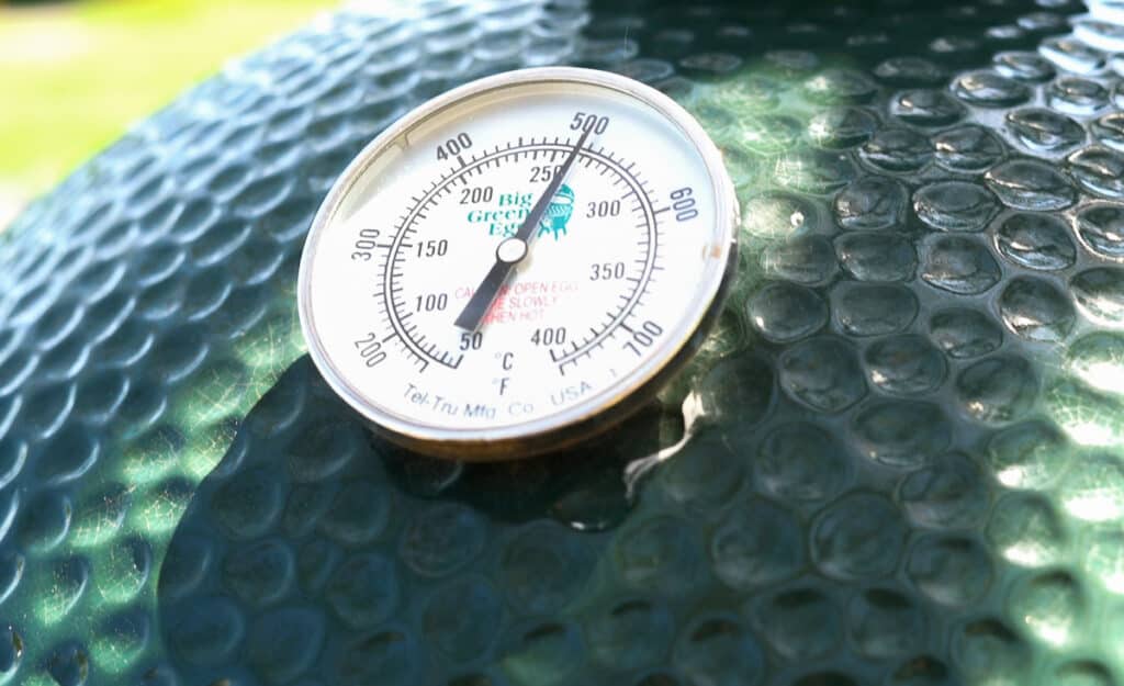 Dome thermometer on a big green egg.