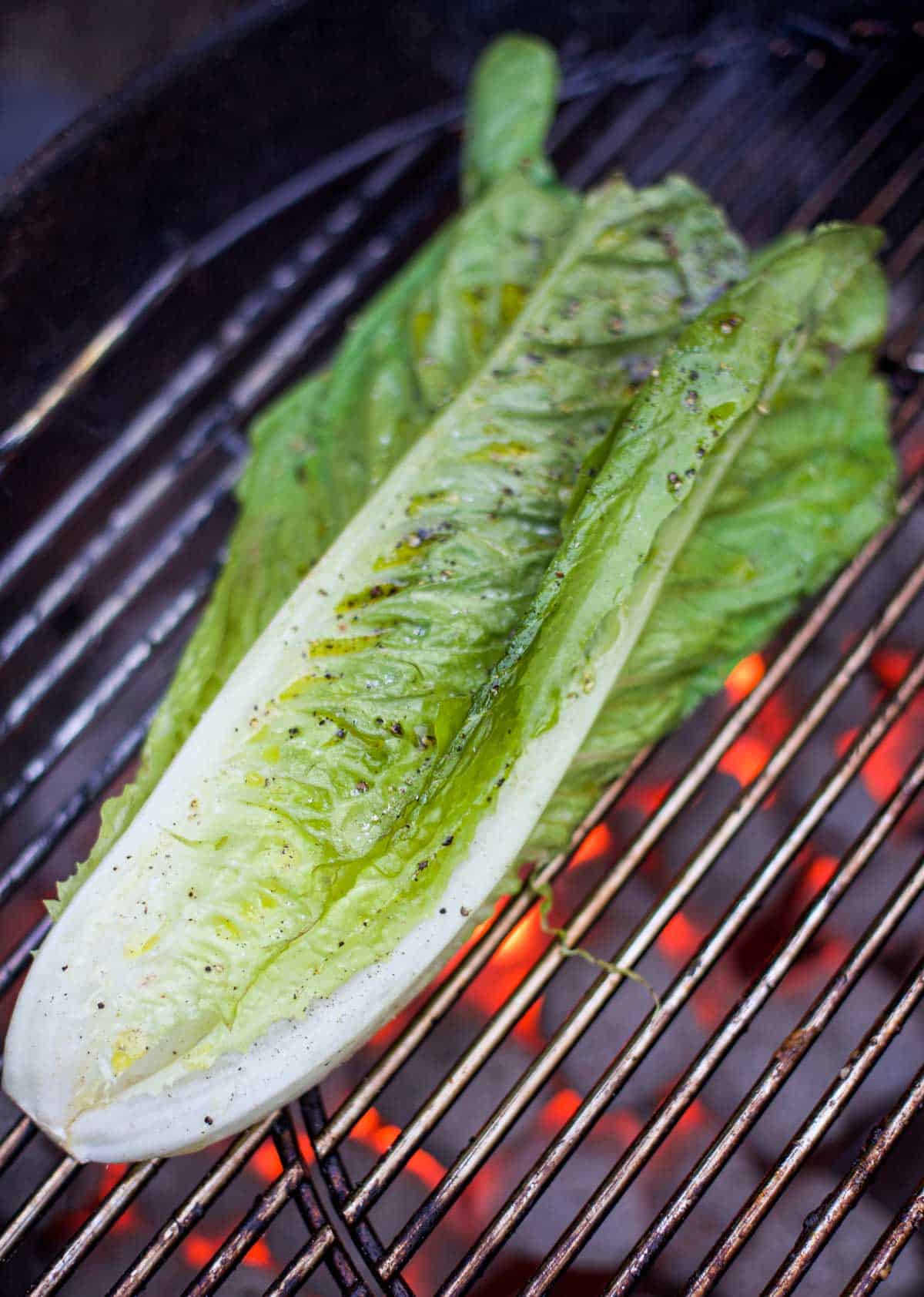 Romaine lettuce on the grill