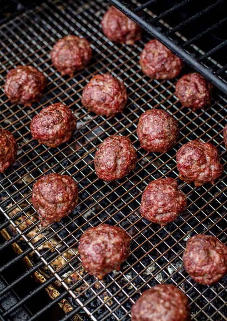 Smoking BBQ Meatballs on a smoker