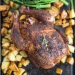 Whole Smoked Chicken on a sheet pan