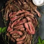 Grilled bavette steak that was marinated in a beer marinade.