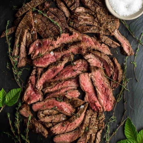 Grilled bavette steak that was marinated in a beer marinade.