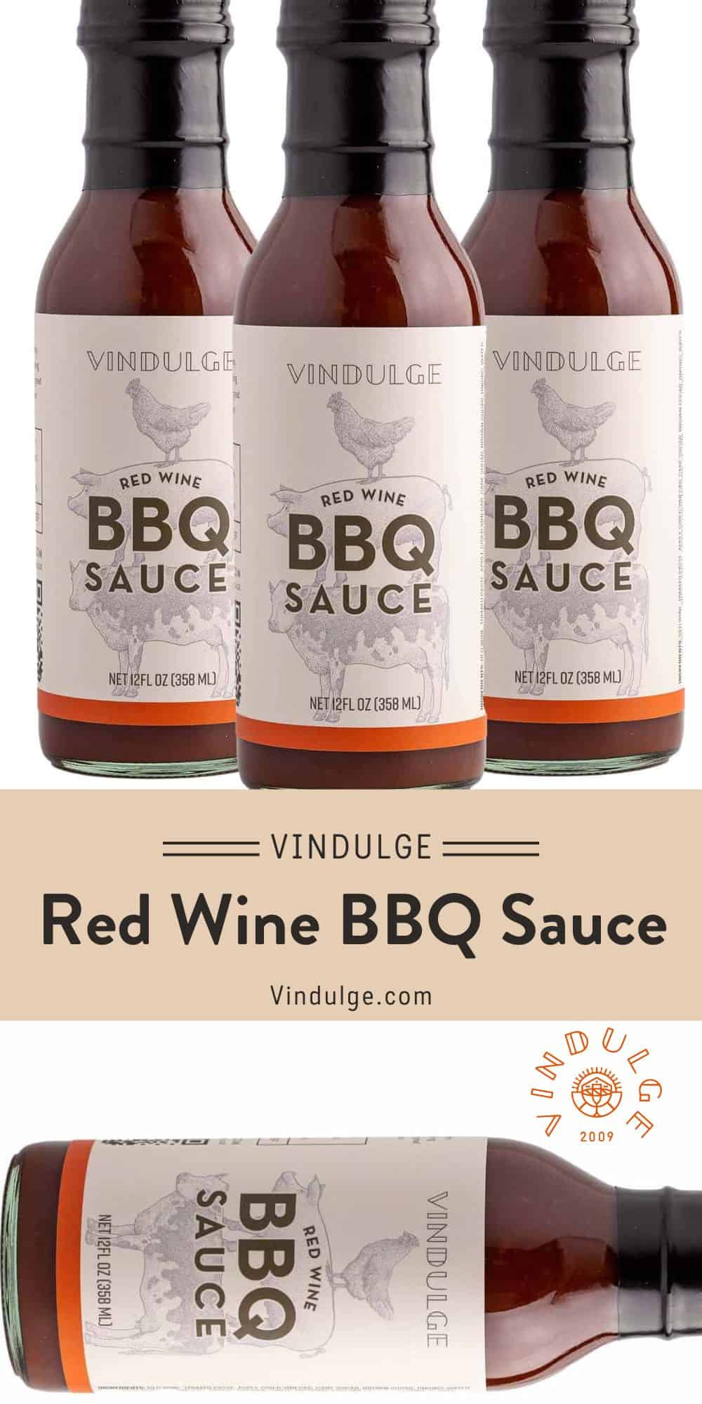 Three bottles of Vindulge Red Wine BBQ Sauce