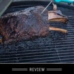 Smoked beef ribs with a digital instant read thermometer from thermoworks on a big green egg