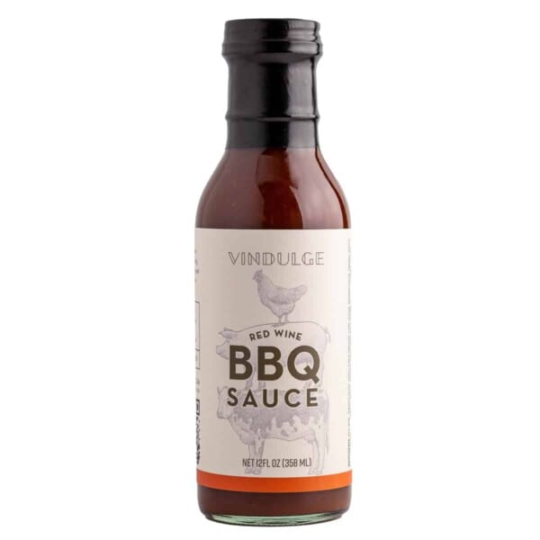 A bottle of Vindulge Red Wine BBQ Sauce