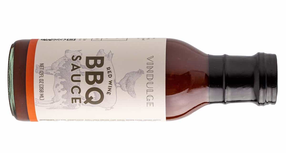 Vindulge red wine bbq sauce in a 12-ounce ringneck bottle.