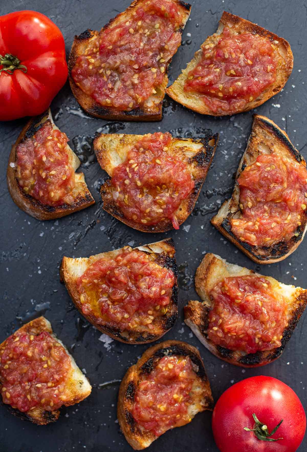 Grilled Spanish Tomato Bread (Pan con Tomate) on a serving platter
