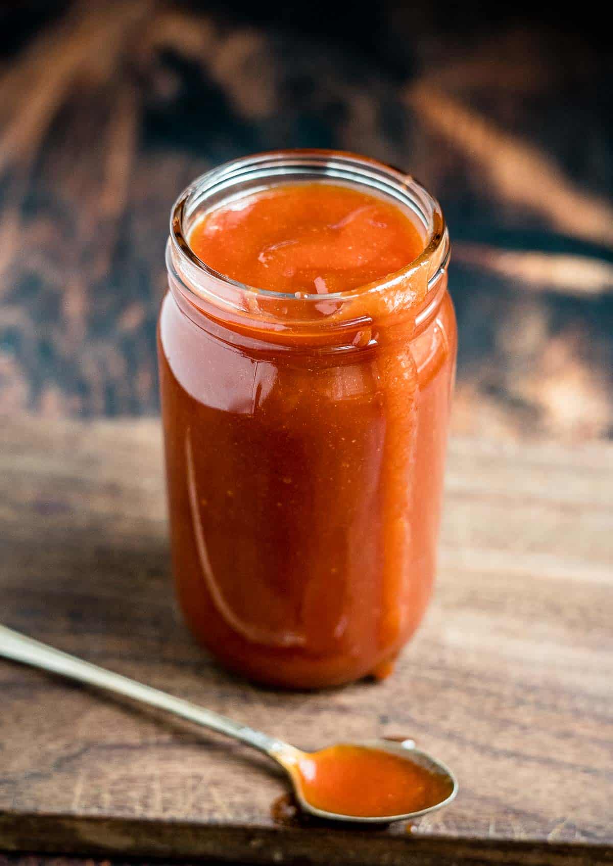 Honey Bourbon BBQ Sauce in a mason jar