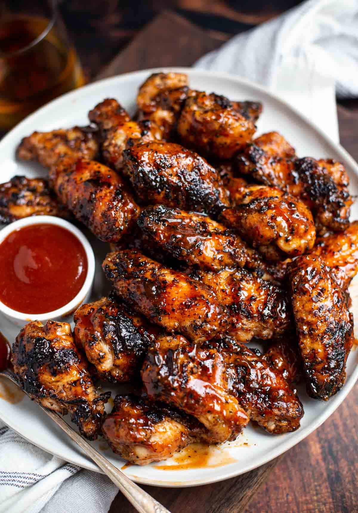Honey Bourbon Grilled Chicken Wings on a platter
